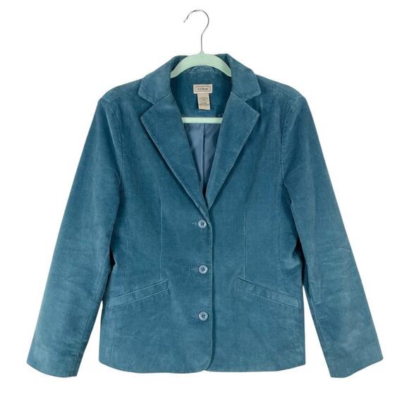 L.L. Bean Blue Corduroy Button Front Blazer 6 Petite Office Professional Riding - Picture 1 of 11